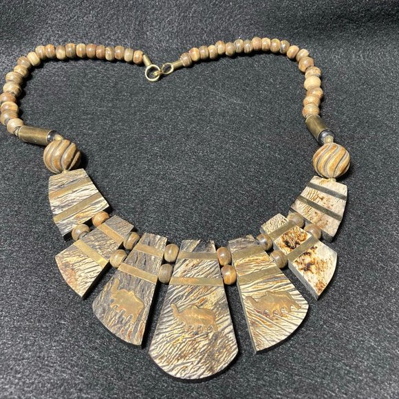 Wood & Metal Elephant Necklace - Picture 3 of 14